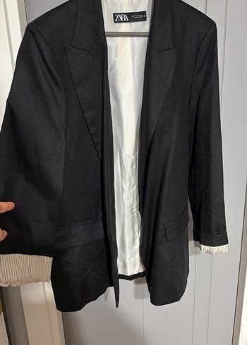 Kadın Siyah Keten Midi Blazer zara - Görsel 2