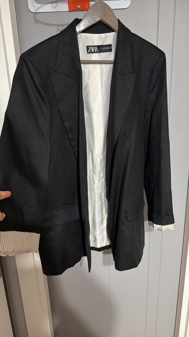 Kadın Siyah Keten Midi Blazer zara - Görsel 2