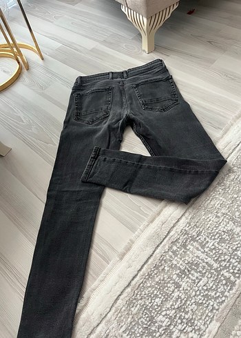 Gri Düğmeli Skinny Denim Pantolon