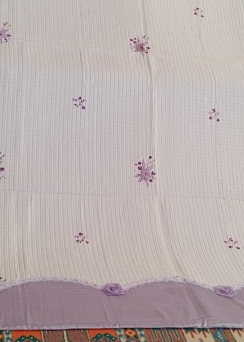 lila renkNakışlı Kaneviçe işmeli pike , 2 yastık ve kılıfı - Görsel 5