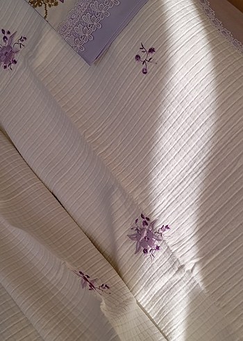 lila renkNakışlı Kaneviçe işmeli pike , 2 yastık ve kılıfı - Görsel 11