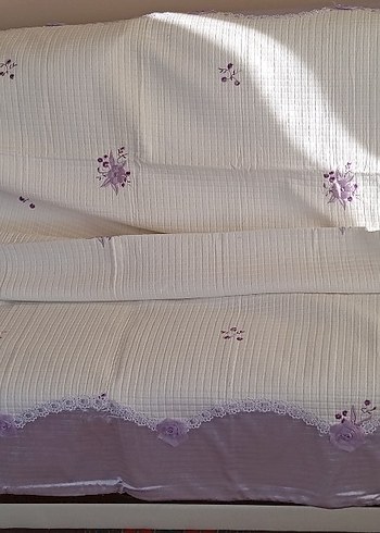 lila renkNakışlı Kaneviçe işmeli pike , 2 yastık ve kılıfı - Görsel 3