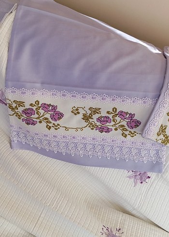 lila renkNakışlı Kaneviçe işmeli pike , 2 yastık ve kılıfı - Görsel 9