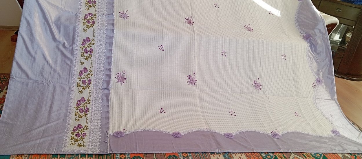 lila renkNakışlı Kaneviçe işmeli pike , 2 yastık ve kılıfı - Görsel 5