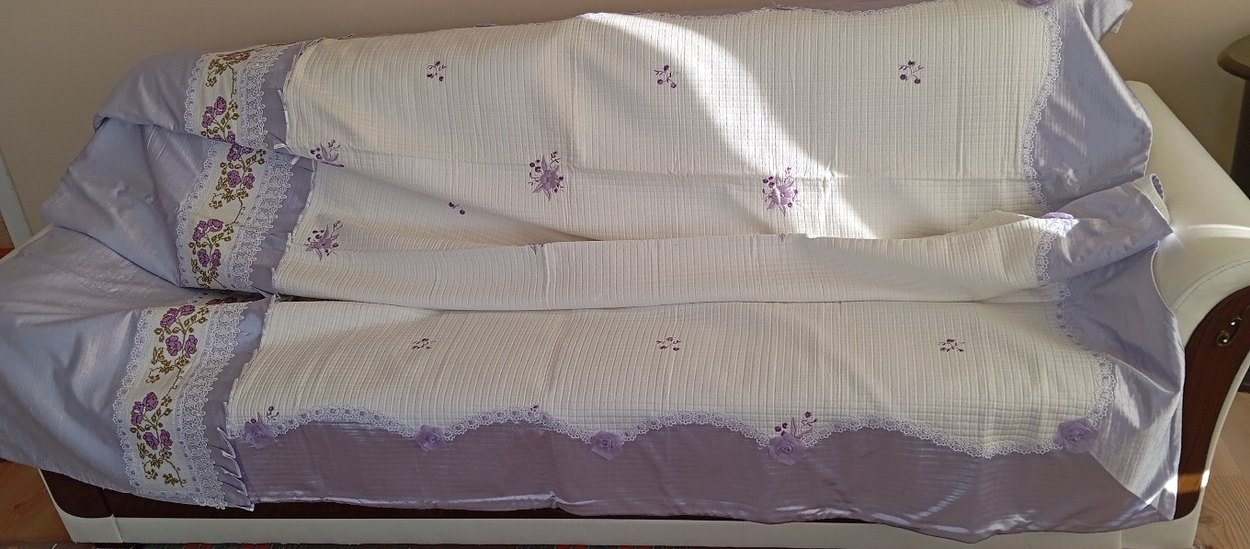 lila renkNakışlı Kaneviçe işmeli pike , 2 yastık ve kılıfı - Görsel 3