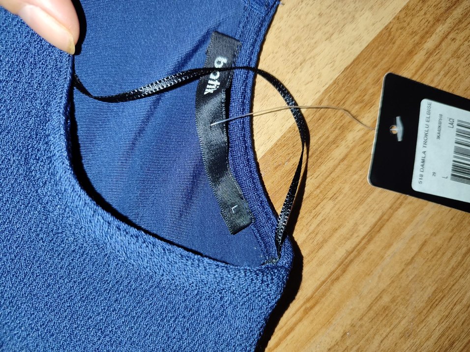 Lacivert öpücük Yaka elbise - Görsel 3