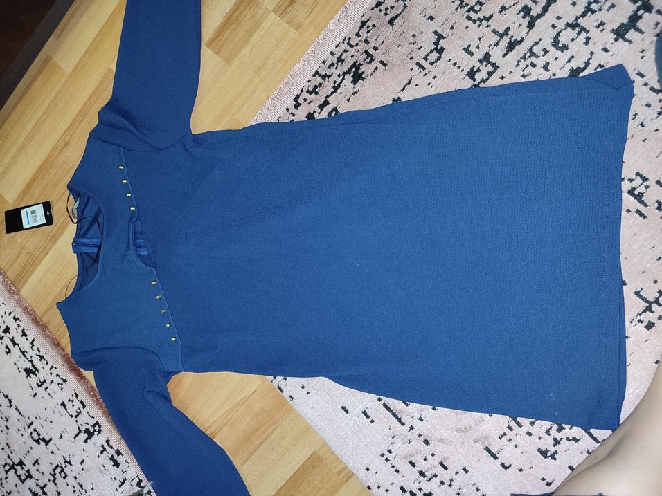 Lacivert öpücük Yaka elbise - Görsel 4