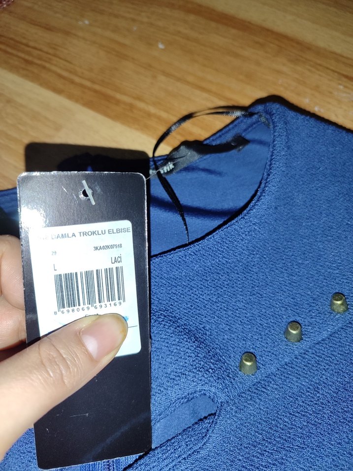 Lacivert öpücük Yaka elbise - Görsel 2