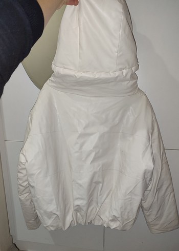 Beyaz Fermuarlı Midi Kadın mont - Görsel 5