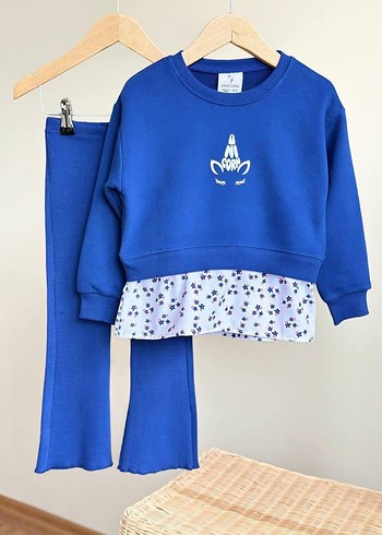 Diğer Kız Çocuk Mavi Örme Sweatshirt ve Pantolon Takımı