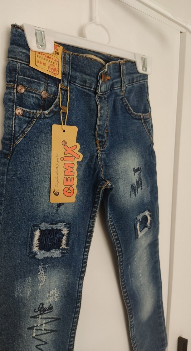 Erkek Çocuk Baskılı Koyu Mavi Denim Pantolon - Görsel 2