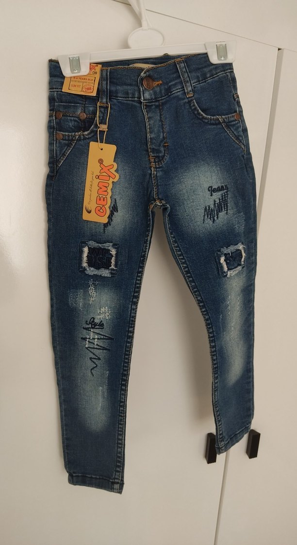 Erkek Çocuk Baskılı Koyu Mavi Denim Pantolon - Görsel 4