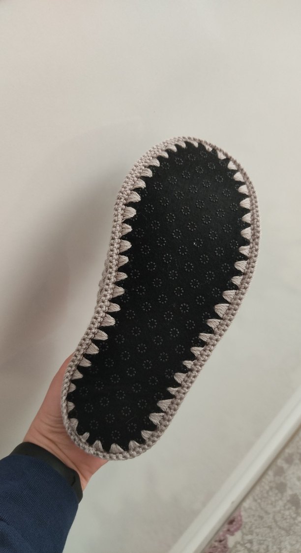 Gri Örgü Çiçekli Kadın Ev Terliği - Görsel 5