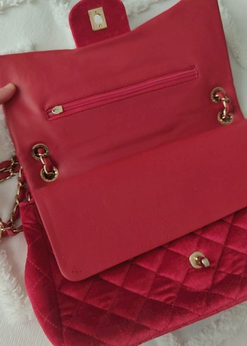 vişne çürüğü rengi Zincir Detaylı Kadın Süet Çanta - Görsel 4