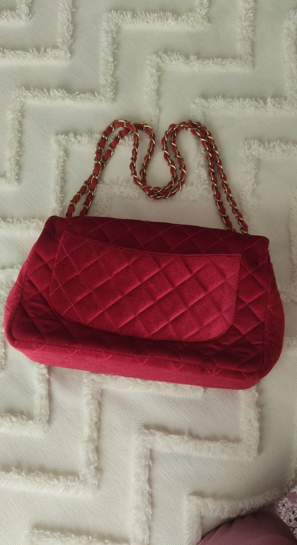 vişne çürüğü rengi Zincir Detaylı Kadın Süet Çanta - Görsel 2