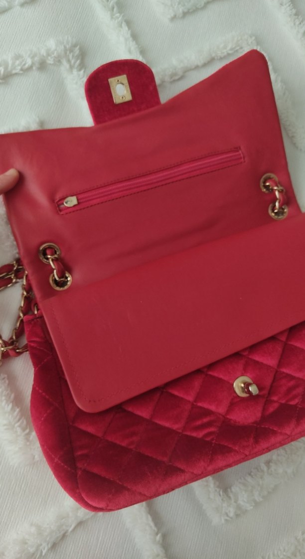 vişne çürüğü rengi Zincir Detaylı Kadın Süet Çanta - Görsel 4