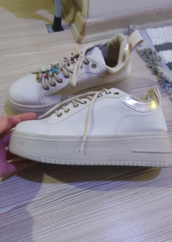 krem renk  Platform Topuklu Kadın Spor Ayakkabı - Görsel 2