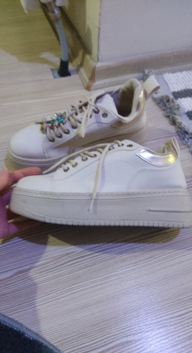 krem renk  Platform Topuklu Kadın Spor Ayakkabı - Görsel 2