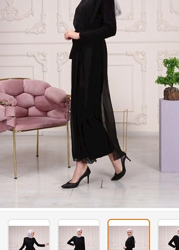 Siyah Kadın Uzun Tulum, Dökümlü, Yüksek Yaka - Görsel 3