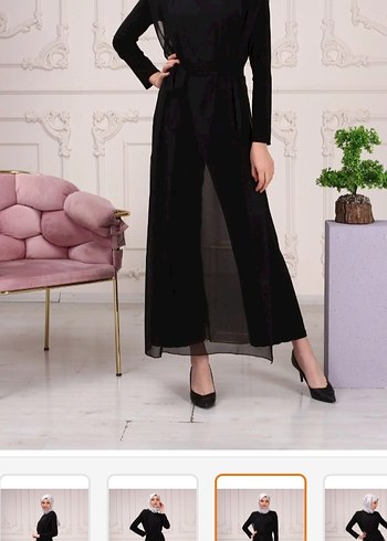 Siyah Kadın Uzun Tulum, Dökümlü, Yüksek Yaka - Görsel 4