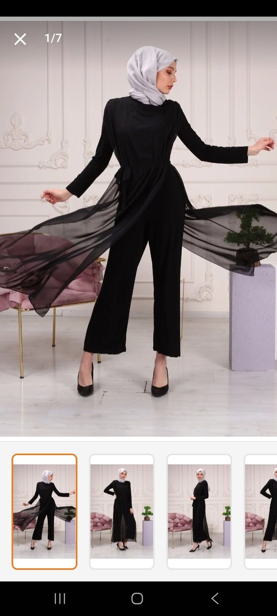 Siyah Kadın Uzun Tulum, Dökümlü, Yüksek Yaka - Görsel 2