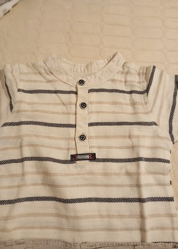 Bej Keten Erkek Bebek Kısa Kollu Takım - Görsel 2