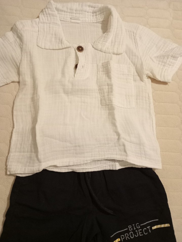 Beyaz Yakalı Pamuklu Erkek Bebek Takım - Görsel 2