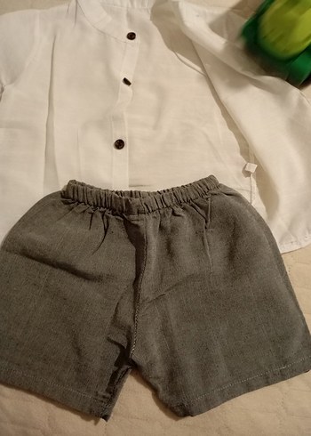 Keten Kumaşlı Bebek Erkek Kısa Kollu Takım - Görsel 2