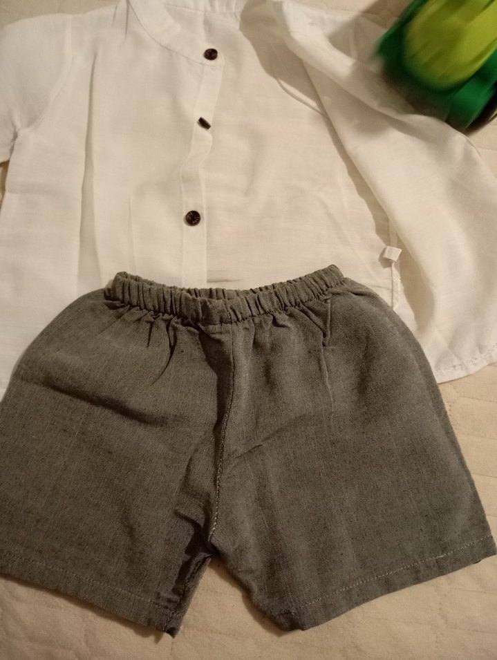 Keten Kumaşlı Bebek Erkek Kısa Kollu Takım - Görsel 2