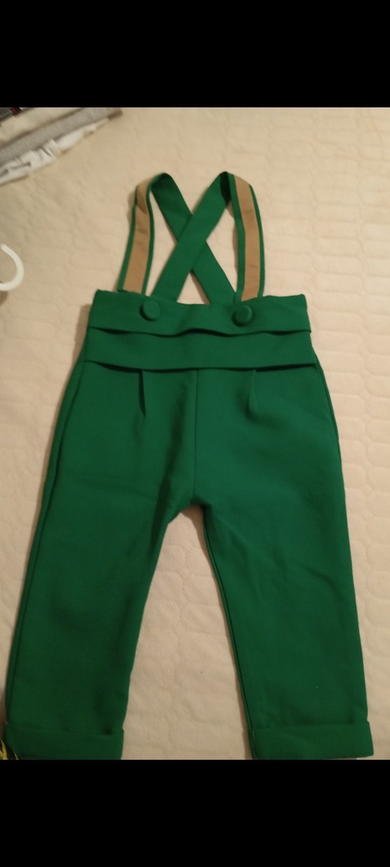 Koyu Yeşil Erkek Çocuk Askılı Tulum Papyonlu - Görsel 2