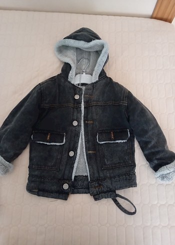 Kapüşonlu Gri Erkek Çocuk Kot Ceket - Görsel 2