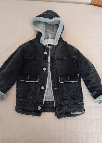 Kapüşonlu Gri Erkek Çocuk Kot Ceket - Görsel 3