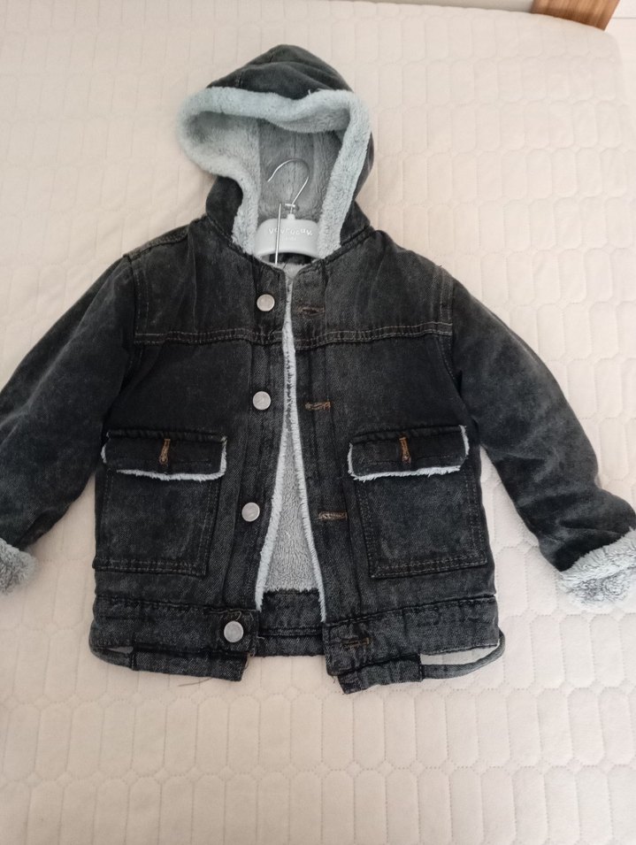 Kapüşonlu Gri Erkek Çocuk Kot Ceket - Görsel 4