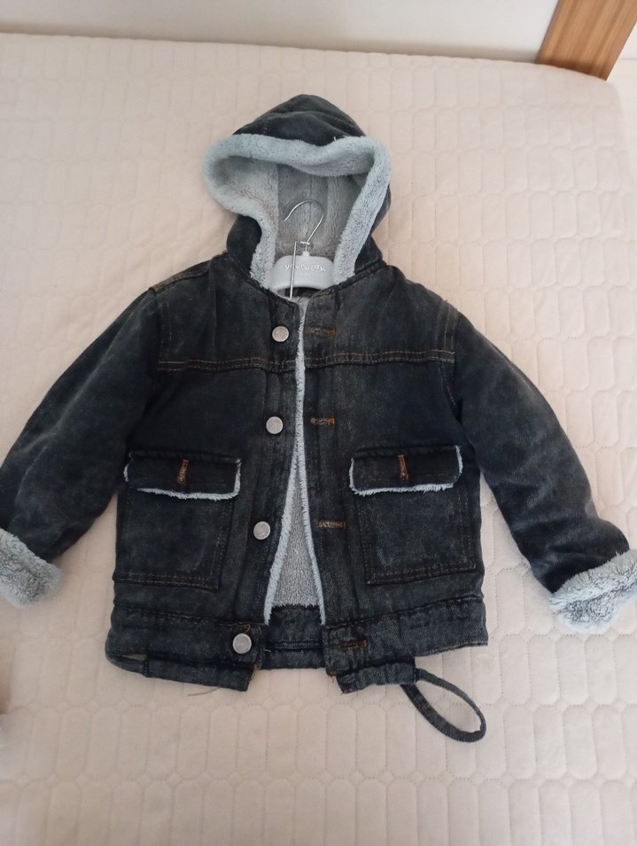 Kapüşonlu Gri Erkek Çocuk Kot Ceket - Görsel 2