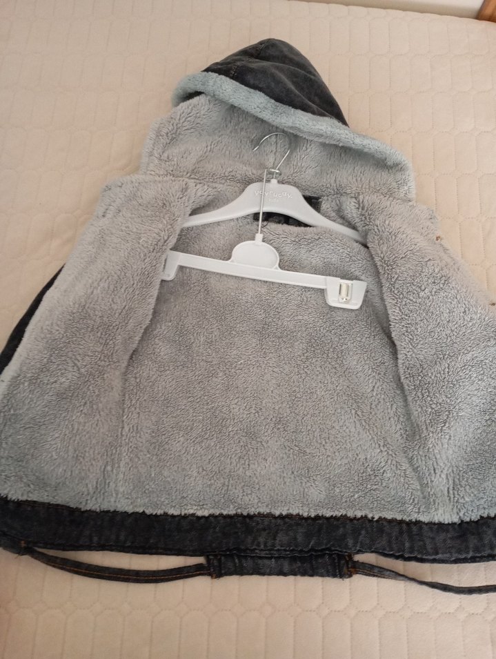 Kapüşonlu Gri Erkek Çocuk Kot Ceket - Görsel 5