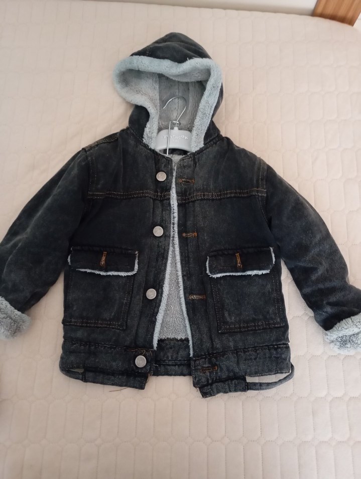 Kapüşonlu Gri Erkek Çocuk Kot Ceket - Görsel 3