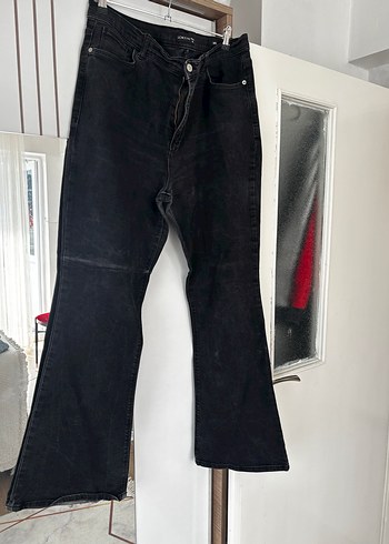 Kadın Siyah Bol Kesim Midi Denim Pantolon