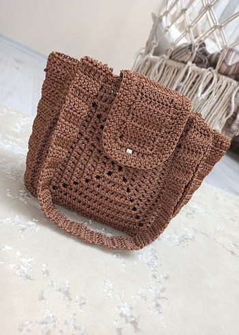Zara Kahverengi Örgü Bohem Kadın Çanta