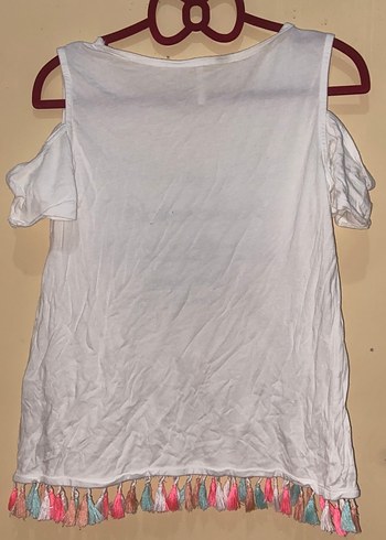 Kız Çocuk Beyaz Püsküllü Straplez Tişört - Görsel 2