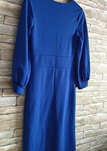 Mavi Uzun Kollu V Yaka Kalem Elbise - Görsel 2