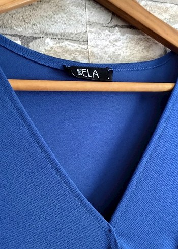 Mavi Uzun Kollu V Yaka Kalem Elbise - Görsel 3