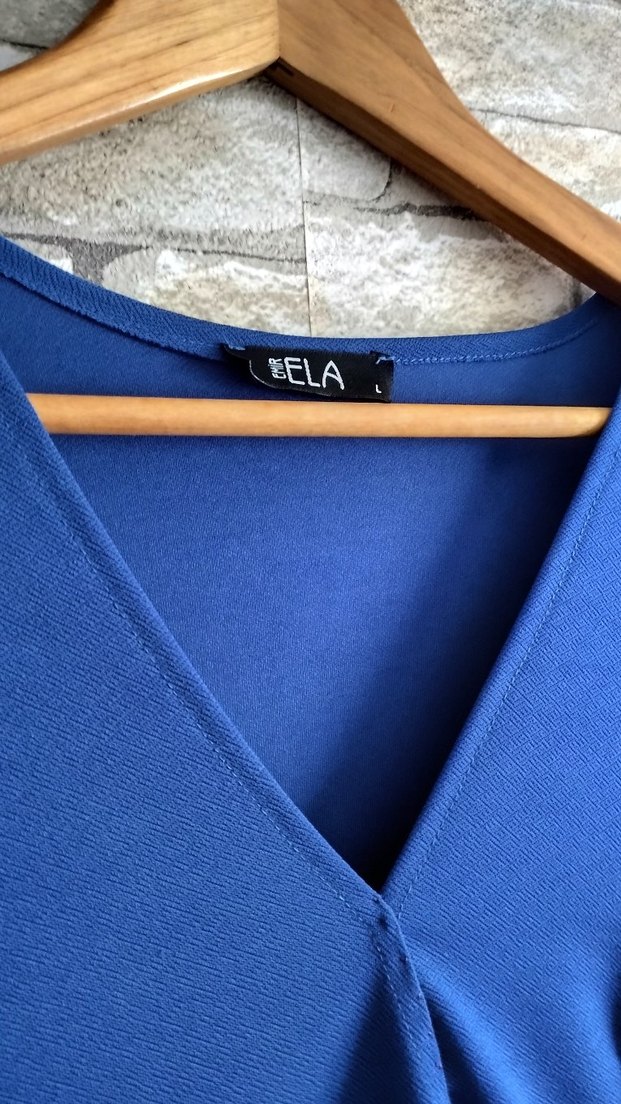 Mavi Uzun Kollu V Yaka Kalem Elbise - Görsel 3