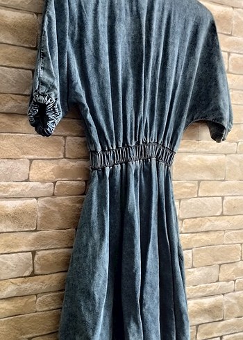 Düğmeli Mavi Denim Midi Elbise - Görsel 2