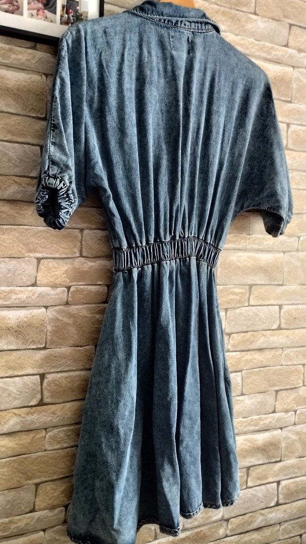 Düğmeli Mavi Denim Midi Elbise - Görsel 2