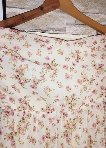 Bej Çiçek Desenli Uzun Bohem Elbise - Görsel 3