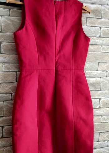 Kırmızı V Yaka Drapeli Midi Abiye Elbise - Görsel 2