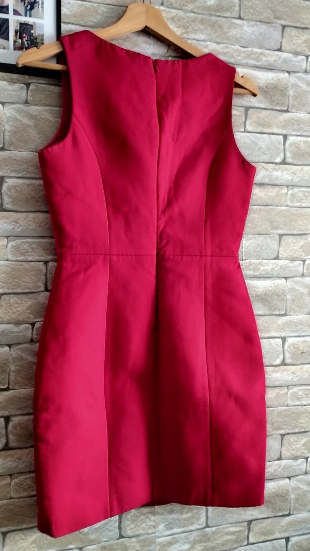 Kırmızı V Yaka Drapeli Midi Abiye Elbise - Görsel 2