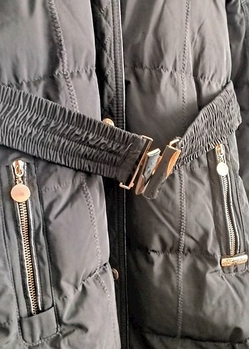 Siyah Kemerli Kadın Midi Kışlık Mont - Görsel 3