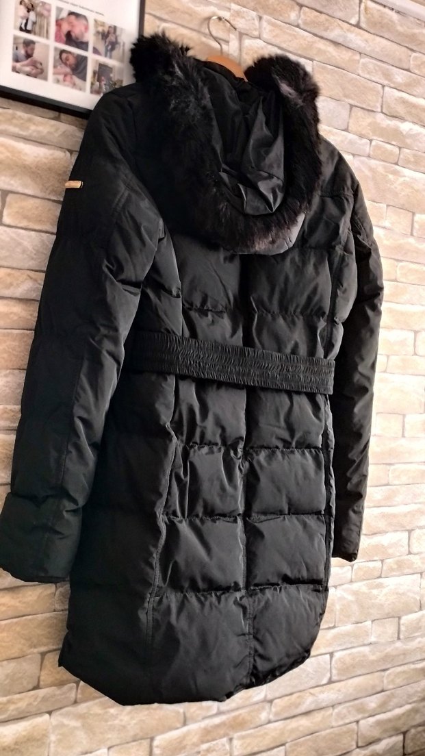 Siyah Kemerli Kadın Midi Kışlık Mont - Görsel 2