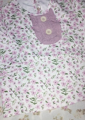 Kız Çocuk Pembe Çiçekli Keten Elbise - Görsel 4